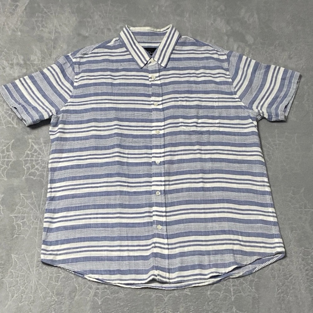Rails Button Up Shirt Mens XL Blue White Striped Short Sleeve Pocket Linen Blend